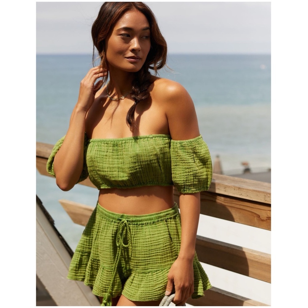 New by Anthropologie Skort Set Green Summer NWT ANTHRO 2 Piece Set Gauze